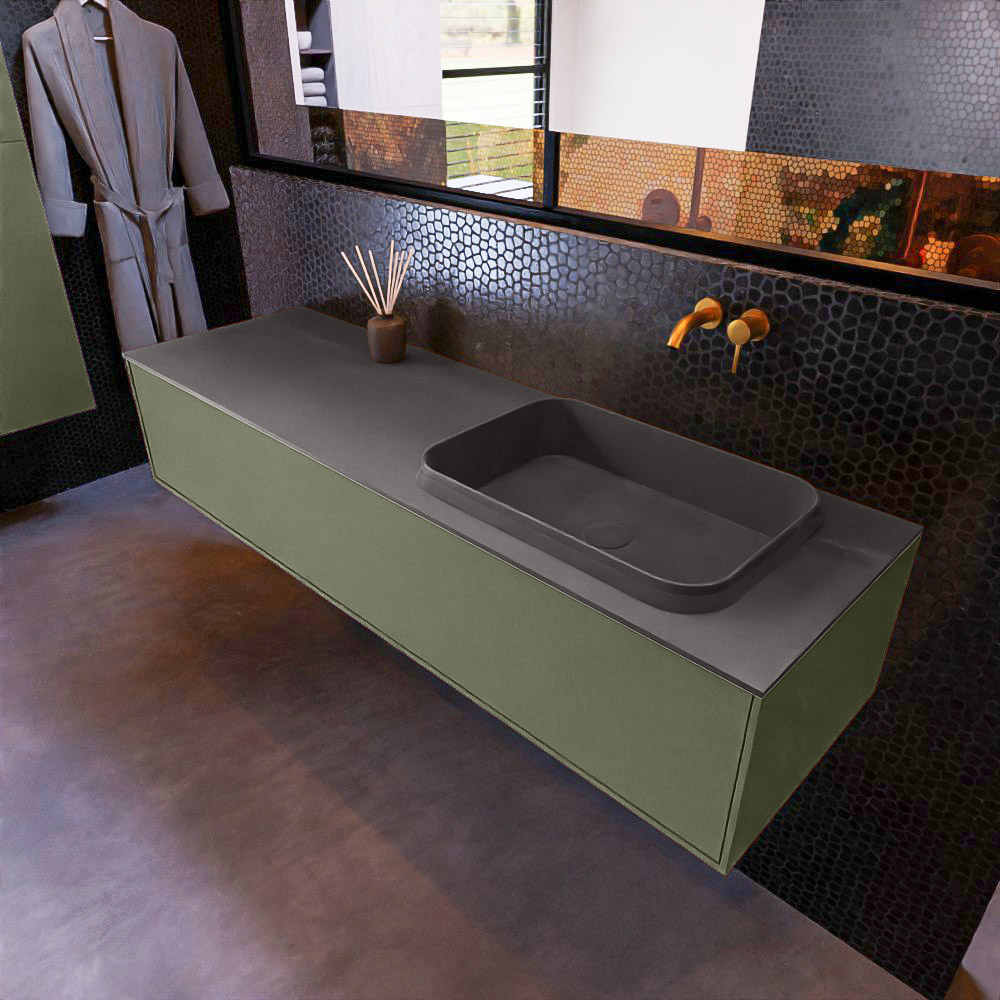 MONDIAZ ERIN 150cm mueble de baño color Army 1 cajón. Lavabo RIDGE Derecho sin orificio color Dark Grey. 1 MONDIAZ ERIN 150cm mueble de baño color Army 1 cajón. Lavabo RIDGE Derecho sin orificio color Dark Grey.