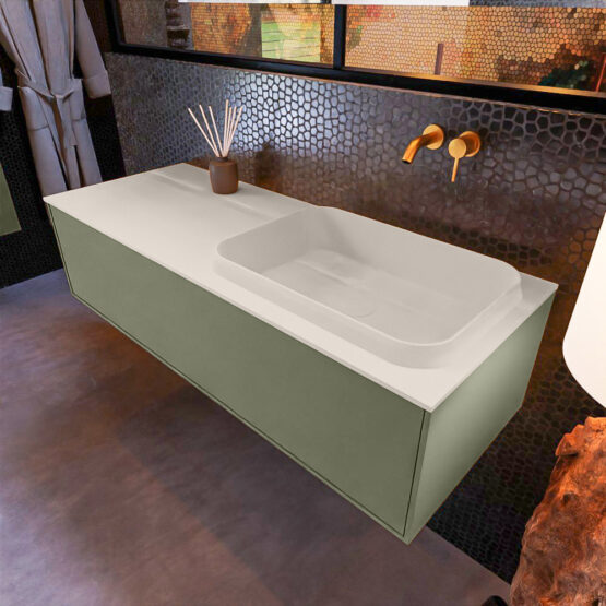 MONDIAZ ERIN 120cm mueble de baño color Army 1 cajón. Lavabo RIDGE Derecho sin orificio color Linen.