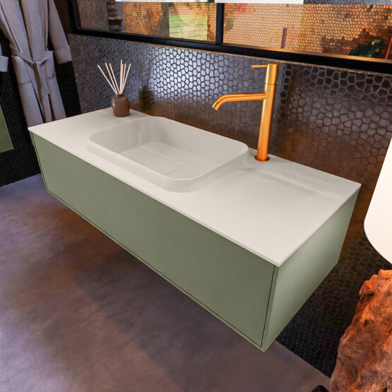 MONDIAZ ERIN 120cm mueble de baño color Army 1 cajón. Lavabo RIDGE Centro 1 orificio color Linen.