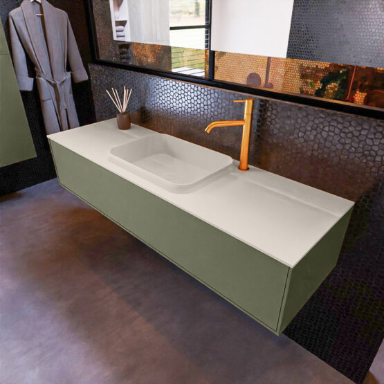 MONDIAZ ERIN 150cm mueble de baño color Army 1 cajón. Lavabo RIDGE Centro 1 orificio color Linen.