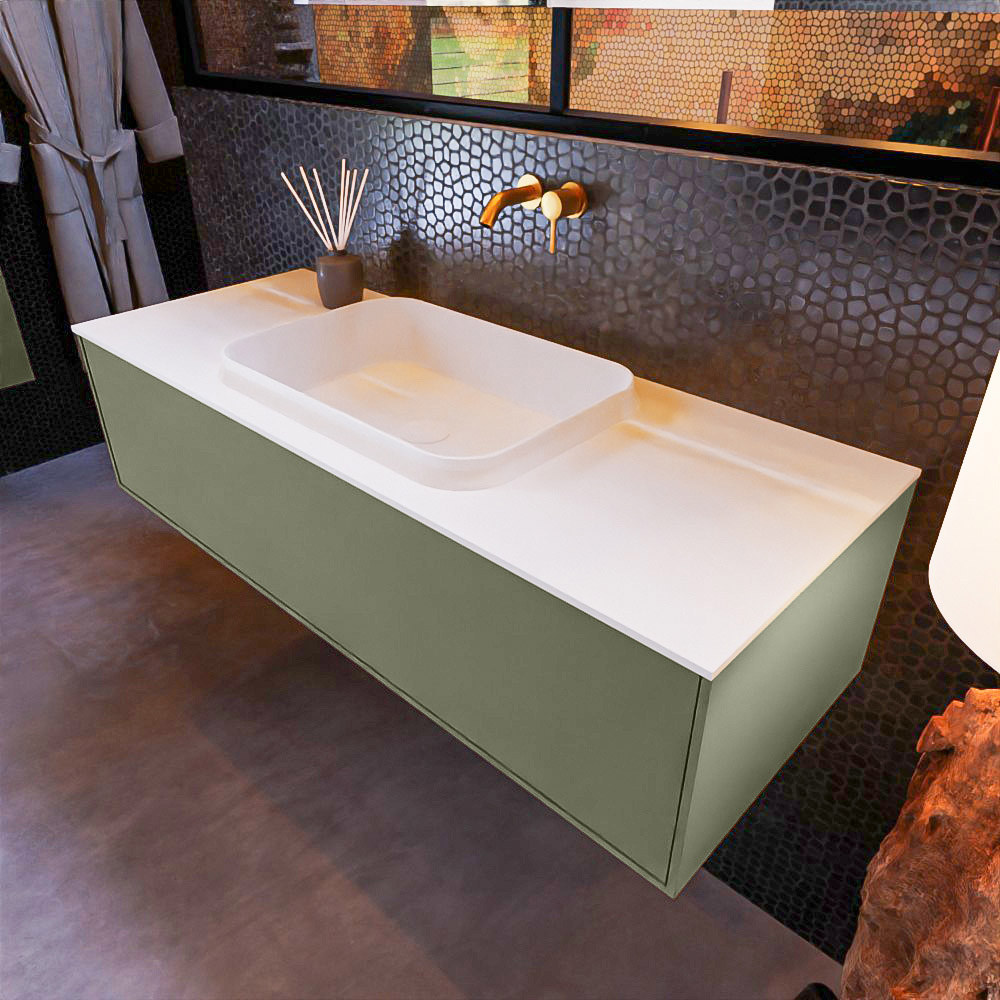 MONDIAZ ERIN 120cm mueble de baño color Army 1 cajón. Lavabo RIDGE Centro sin orificio color Talc. 1 MONDIAZ ERIN 120cm mueble de baño color Army 1 cajón. Lavabo RIDGE Centro sin orificio color Talc.