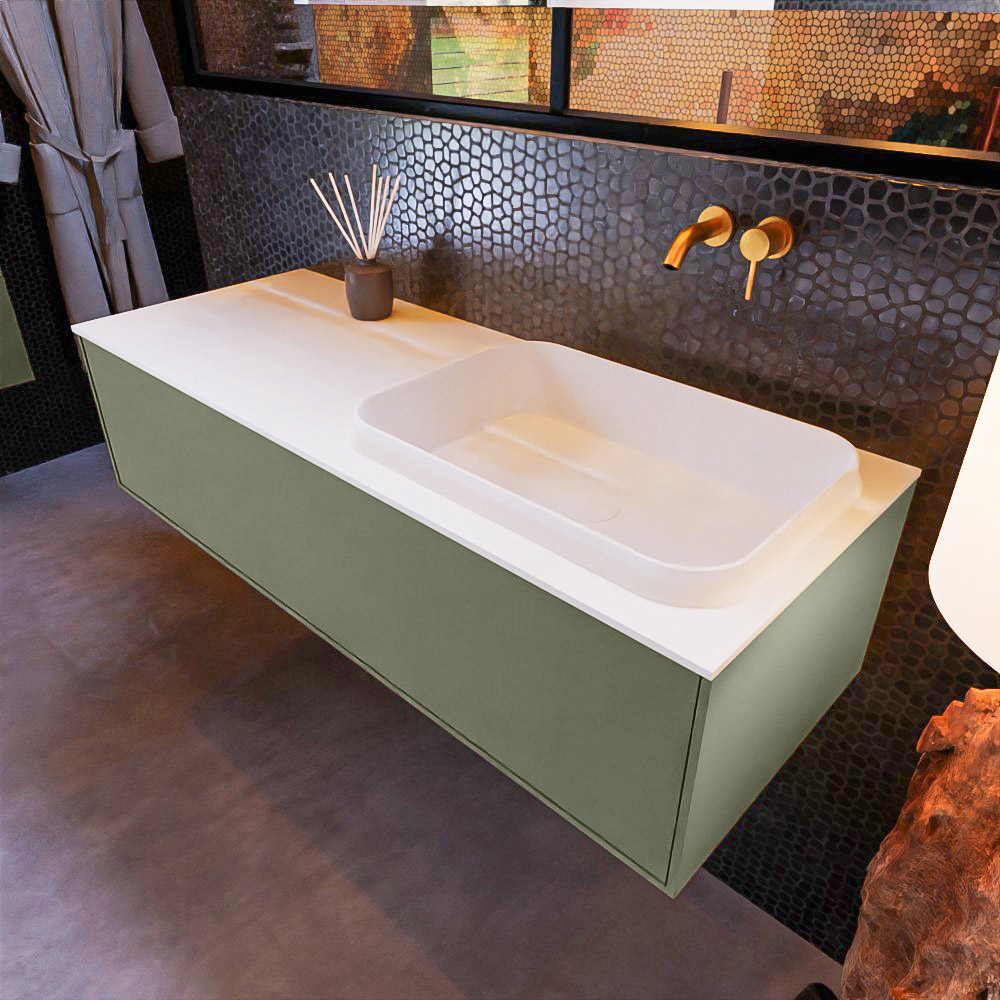 MONDIAZ ERIN 120cm mueble de baño color Army 1 cajón. Lavabo RIDGE Derecho sin orificio color Talc. 1 MONDIAZ ERIN 120cm mueble de baño color Army 1 cajón. Lavabo RIDGE Derecho sin orificio color Talc.