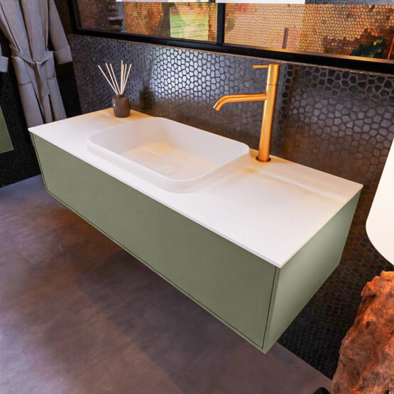 MONDIAZ ERIN 120cm mueble de baño color Army 1 cajón. Lavabo RIDGE Centro 1 orificio color Talc.