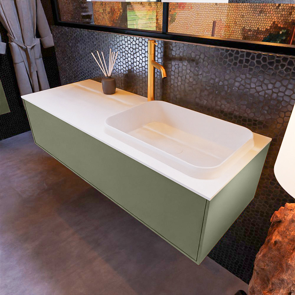 MONDIAZ ERIN 120cm mueble de baño color Army 1 cajón. Lavabo RIDGE Derecho 1 orificio color Talc. 1 MONDIAZ ERIN 120cm mueble de baño color Army 1 cajón. Lavabo RIDGE Derecho 1 orificio color Talc.