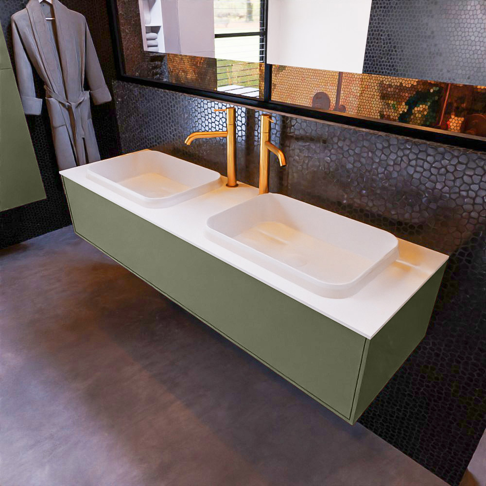 MONDIAZ ERIN 150cm mueble de baño color Army 1 cajón. Lavabo RIDGE Doble 2 orificios color Talc. 1 MONDIAZ ERIN 150cm mueble de baño color Army 1 cajón. Lavabo RIDGE Doble 2 orificios color Talc.