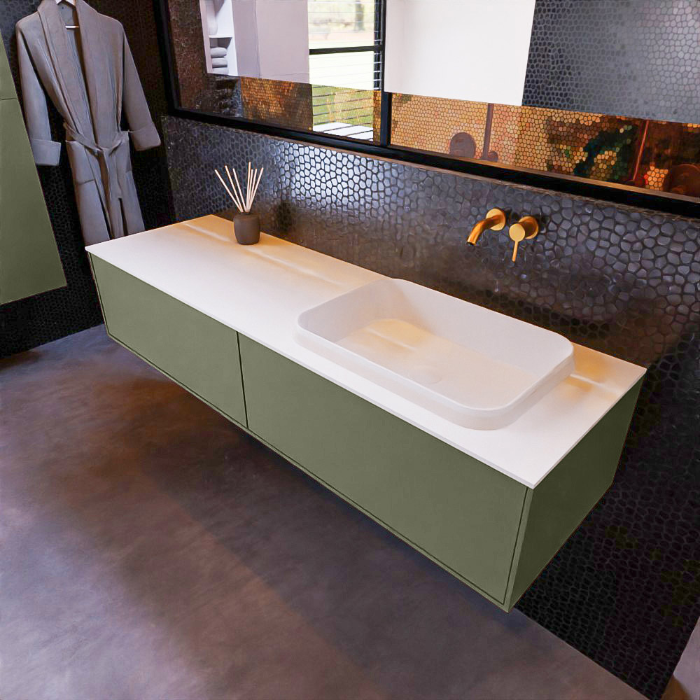 MONDIAZ ERIN 150cm mueble de baño color Army 2 cajones. Lavabo RIDGE Derecho sin orificio color Talc. 1 MONDIAZ ERIN 150cm mueble de baño color Army 2 cajones. Lavabo RIDGE Derecho sin orificio color Talc.