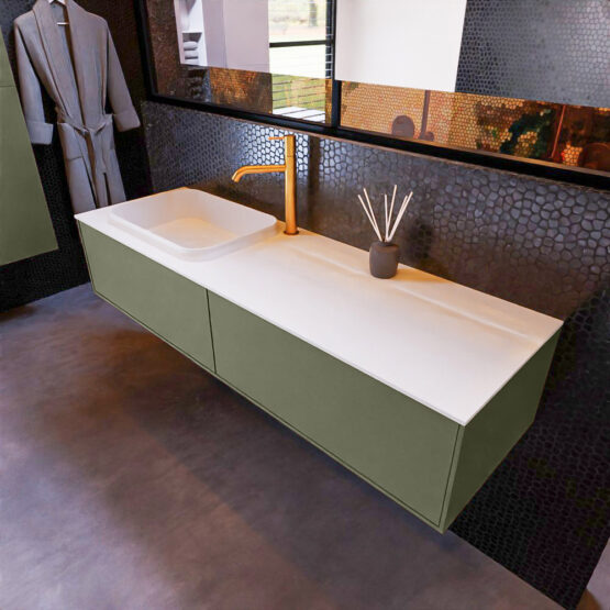 MONDIAZ ERIN 150cm mueble de baño color Army 2 cajones. Lavabo RIDGE Izquierda 1 orificio color Talc.