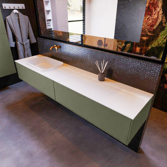 MONDIAZ ERIN 200cm mueble de baño color Army 2 cajones. Lavabo RIDGE Izquierda sin orificio color Talc.