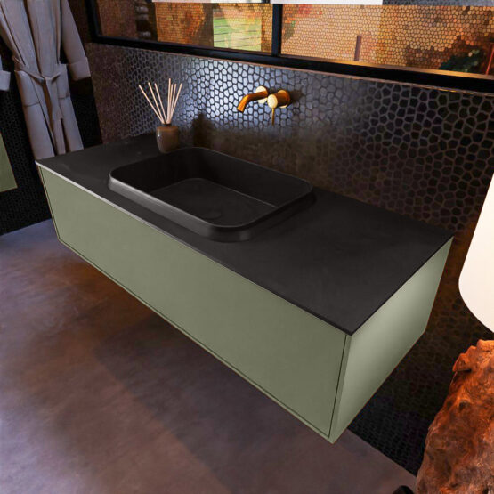 MONDIAZ ERIN 120cm mueble de baño color Army 1 cajón. Lavabo RIDGE Centro sin orificio color Urban.