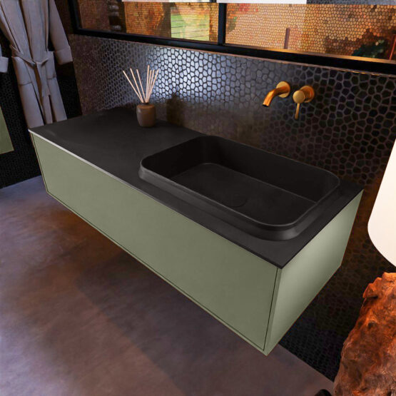 MONDIAZ ERIN 120cm mueble de baño color Army 1 cajón. Lavabo RIDGE Derecho sin orificio color Urban.