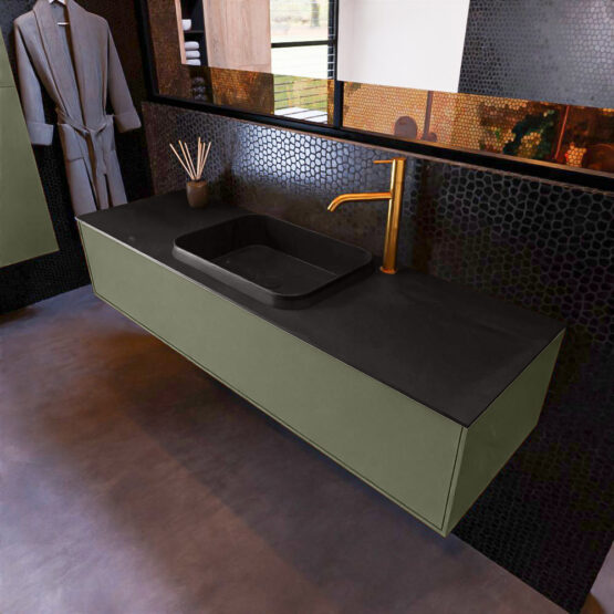 MONDIAZ ERIN 150cm mueble de baño color Army 1 cajón. Lavabo RIDGE Centro 1 orificio color Urban.