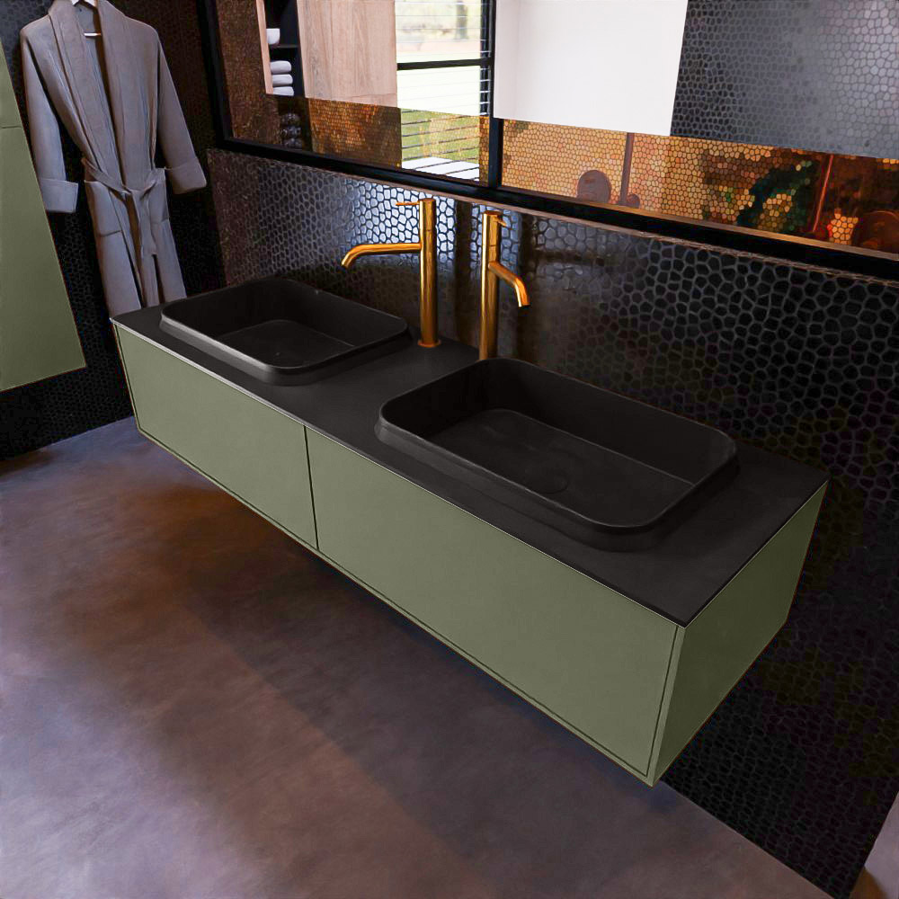 MONDIAZ ERIN 150cm mueble de baño color Army 2 cajones. Lavabo RIDGE Doble 2 orificios color Urban. 1 MONDIAZ ERIN 150cm mueble de baño color Army 2 cajones. Lavabo RIDGE Doble 2 orificios color Urban.