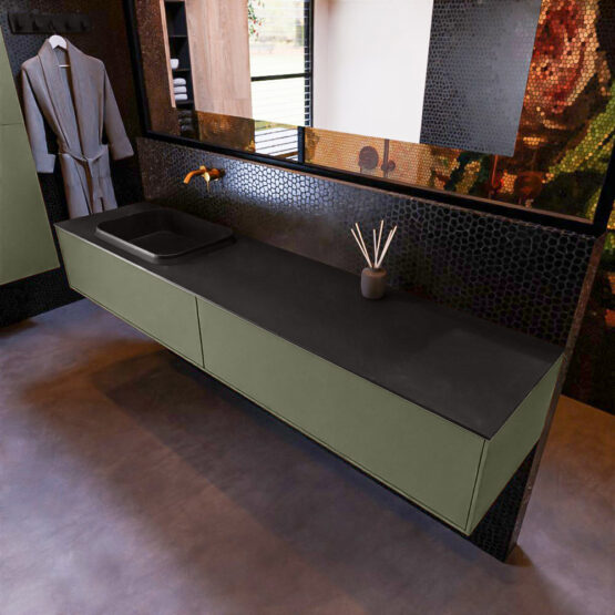 MONDIAZ ERIN 200cm mueble de baño color Army 2 cajones. Lavabo RIDGE Izquierda sin orificio color Urban.