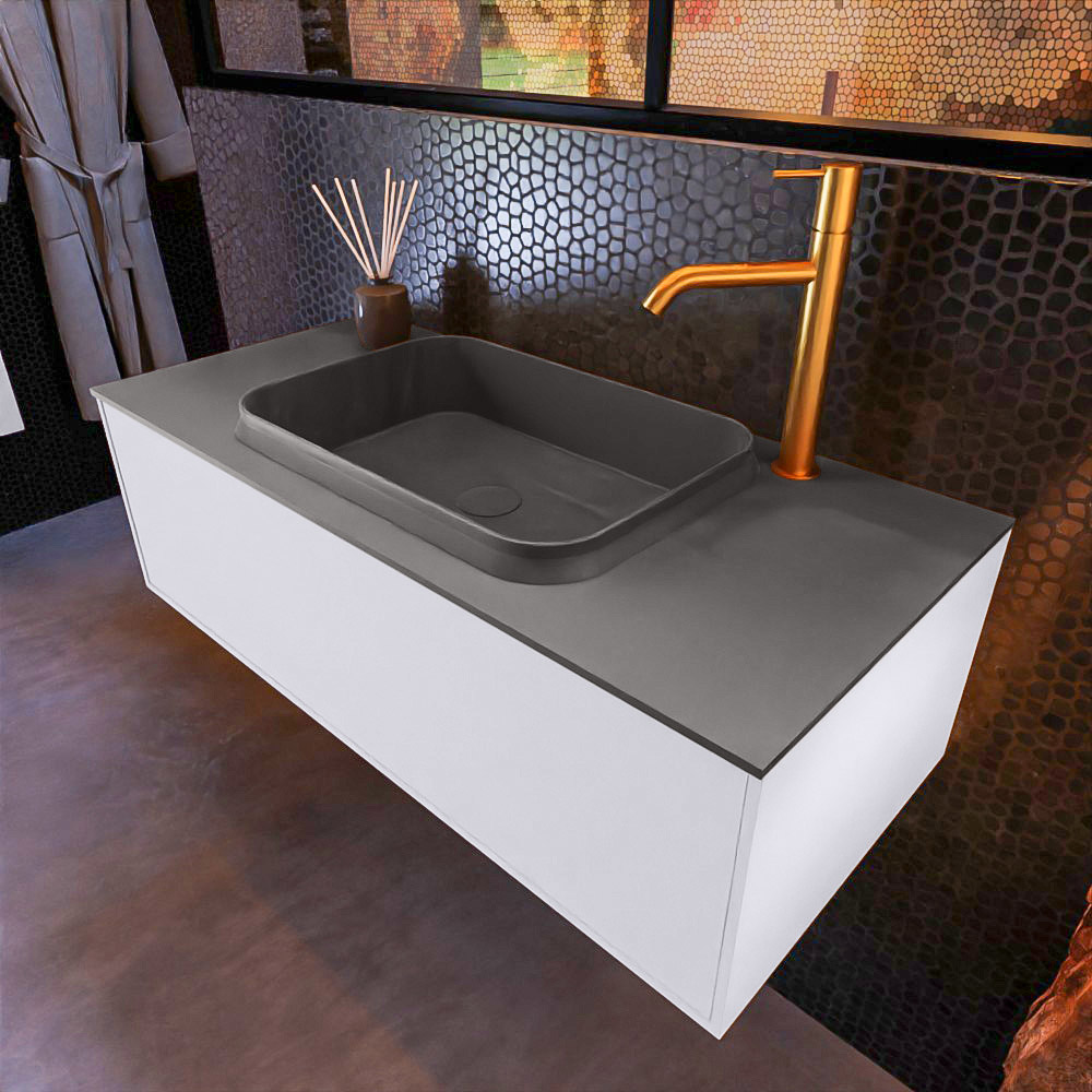 MONDIAZ ERIN 100cm mueble de baño color Cale 1 cajón. Lavabo RIDGE Centro 1 orificio color Dark Grey. 1 MONDIAZ ERIN 100cm mueble de baño color Cale 1 cajón. Lavabo RIDGE Centro 1 orificio color Dark Grey.