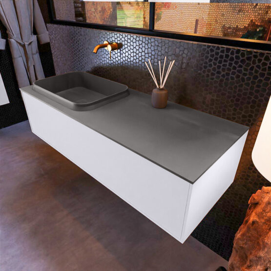MONDIAZ ERIN 120cm mueble de baño color Cale 1 cajón. Lavabo RIDGE Izquierda sin orificio color Dark Grey.