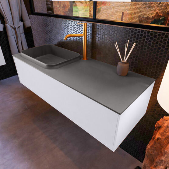 MONDIAZ ERIN 120cm mueble de baño color Cale 1 cajón. Lavabo RIDGE Izquierda 1 orificio color Dark Grey.