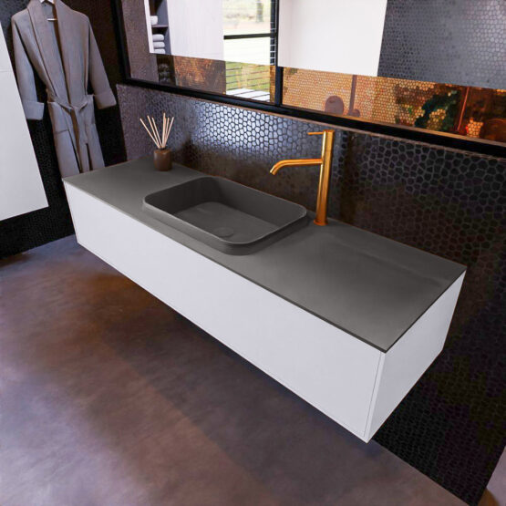 MONDIAZ ERIN 150cm mueble de baño color Cale 1 cajón. Lavabo RIDGE Centro 1 orificio color Dark Grey.