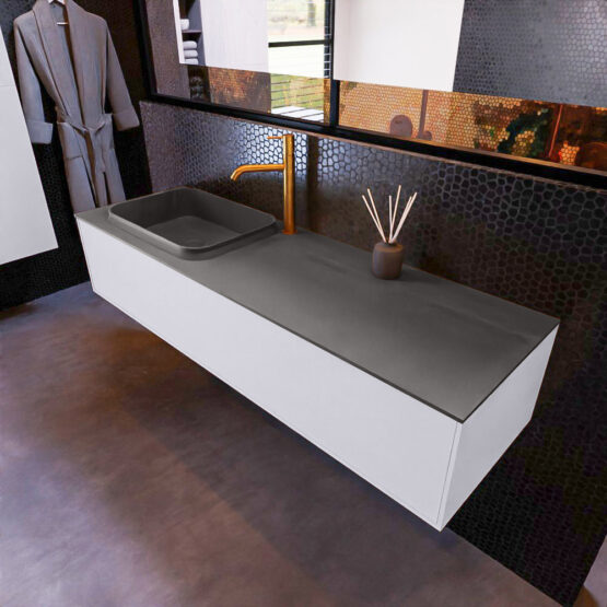 MONDIAZ ERIN 150cm mueble de baño color Cale 1 cajón. Lavabo RIDGE Izquierda 1 orificio color Dark Grey.