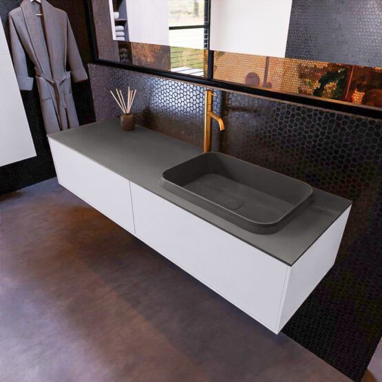 MONDIAZ ERIN 150cm mueble de baño color Cale 2 cajones. Lavabo RIDGE Derecho 1 orificio color Dark Grey.