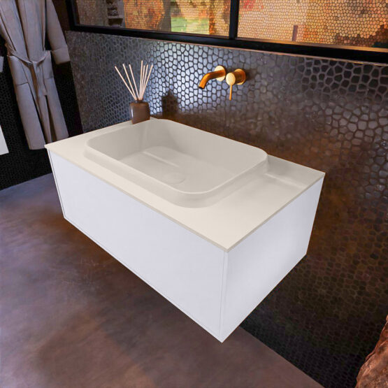 MONDIAZ ERIN 80cm mueble de baño color Cale 1 cajón. Lavabo RIDGE Centro sin orificio color Linen.