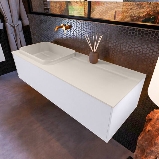 MONDIAZ ERIN 120cm mueble de baño color Cale 1 cajón. Lavabo RIDGE Izquierda sin orificio color Linen.