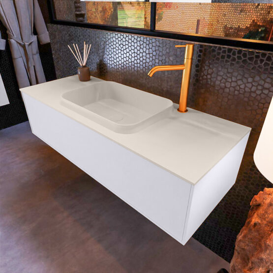 MONDIAZ ERIN 120cm mueble de baño color Cale 1 cajón. Lavabo RIDGE Centro 1 orificio color Linen.