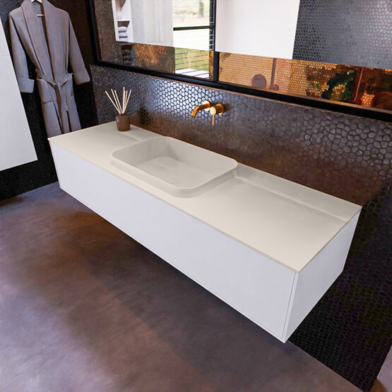 MONDIAZ ERIN 150cm mueble de baño color Cale 1 cajón. Lavabo RIDGE Centro sin orificio color Linen.