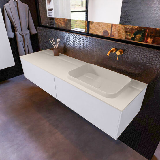 MONDIAZ ERIN 150cm mueble de baño color Cale 2 cajones. Lavabo RIDGE Derecho sin orificio color Linen.