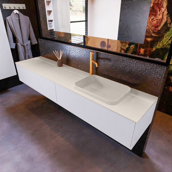 MONDIAZ ERIN 200cm mueble de baño color Cale 2 cajones. Lavabo RIDGE Derecho 1 orificio color Linen.