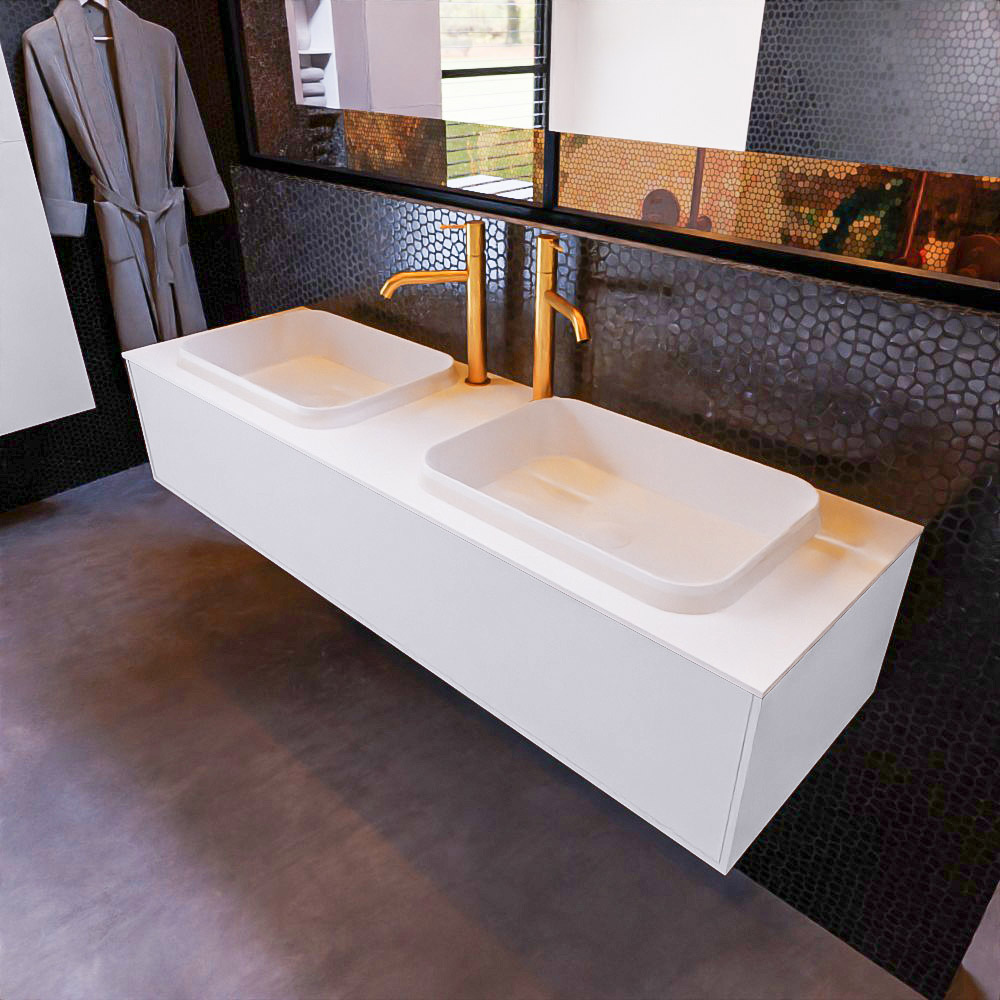 MONDIAZ ERIN 150cm mueble de baño color Cale 1 cajón. Lavabo RIDGE Doble 2 orificios color Talc. 1 MONDIAZ ERIN 150cm mueble de baño color Cale 1 cajón. Lavabo RIDGE Doble 2 orificios color Talc.