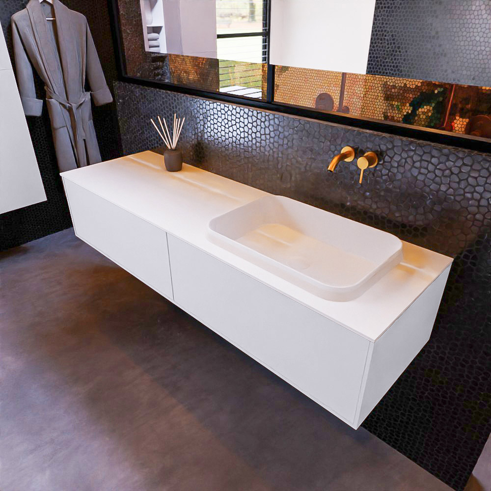 MONDIAZ ERIN 150cm mueble de baño color Cale 2 cajones. Lavabo RIDGE Derecho sin orificio color Talc. 1 MONDIAZ ERIN 150cm mueble de baño color Cale 2 cajones. Lavabo RIDGE Derecho sin orificio color Talc.