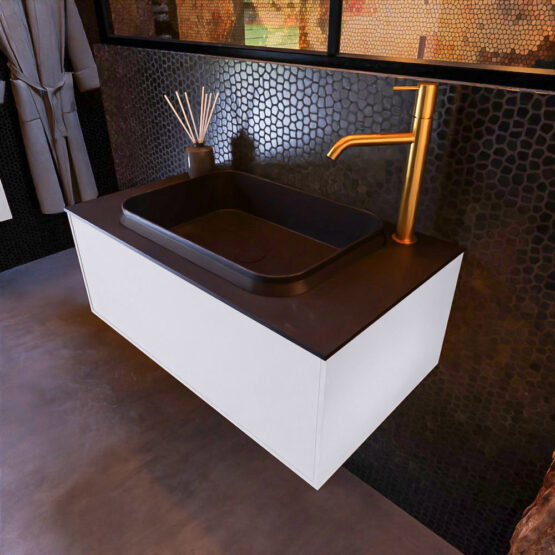 MONDIAZ ERIN 80cm mueble de baño color Cale 1 cajón. Lavabo RIDGE Centro 1 orificio color Urban.