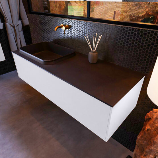 MONDIAZ ERIN 120cm mueble de baño color Cale 1 cajón. Lavabo RIDGE Izquierda sin orificio color Urban.
