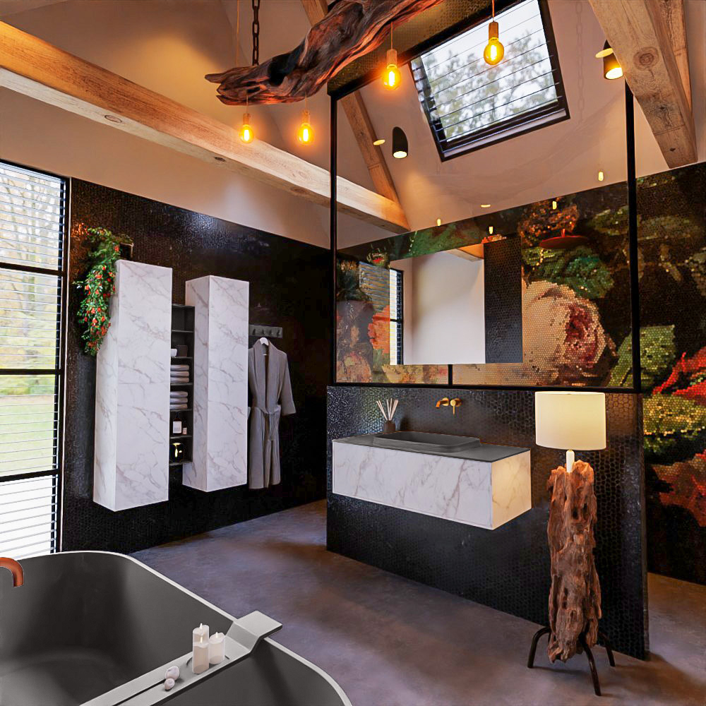 MONDIAZ ERIN 100cm mueble de baño color Carrara 1 cajón. Lavabo RIDGE Centro sin orificio color Dark Grey. 1 MONDIAZ ERIN 100cm mueble de baño color Carrara 1 cajón. Lavabo RIDGE Centro sin orificio color Dark Grey.