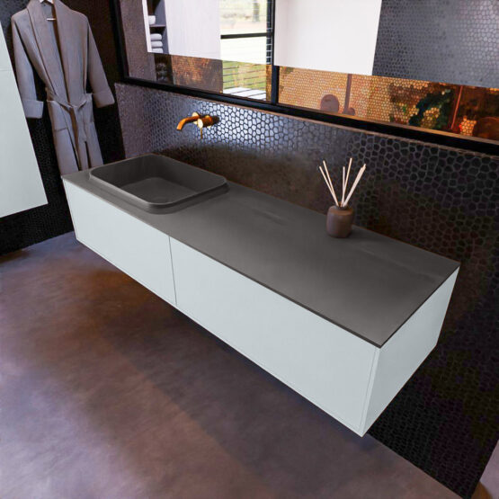 MONDIAZ ERIN 150cm mueble de baño color Clay 2 cajones. Lavabo RIDGE Izquierda sin orificio color Dark Grey.