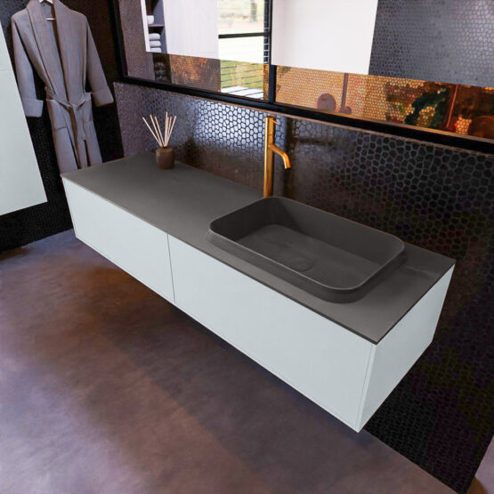 MONDIAZ ERIN 150cm mueble de baño color Clay 2 cajones. Lavabo RIDGE Derecho 1 orificio color Dark Grey.