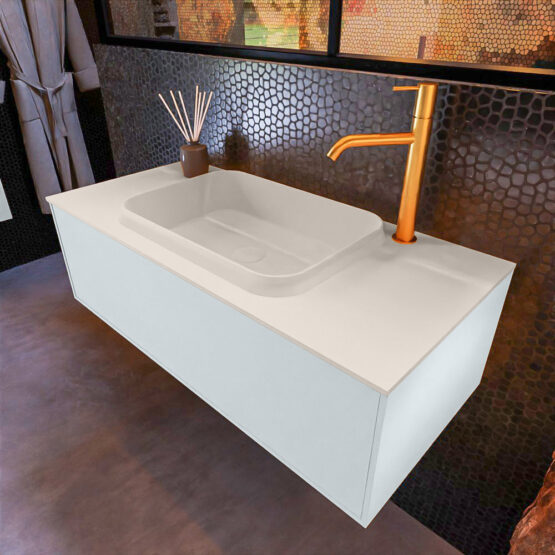 MONDIAZ ERIN 100cm mueble de baño color Clay 1 cajón. Lavabo RIDGE Centro 1 orificio color Linen.