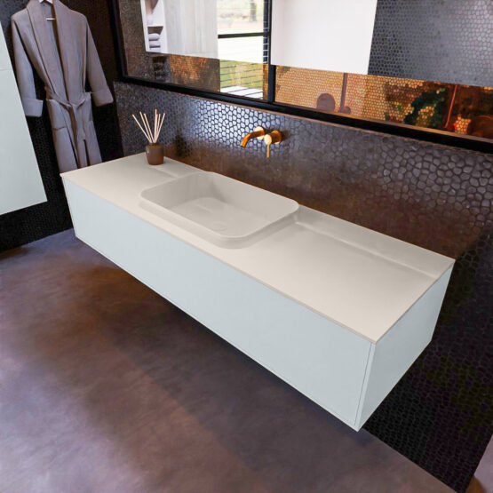 MONDIAZ ERIN 150cm mueble de baño color Clay 1 cajón. Lavabo RIDGE Centro sin orificio color Linen.