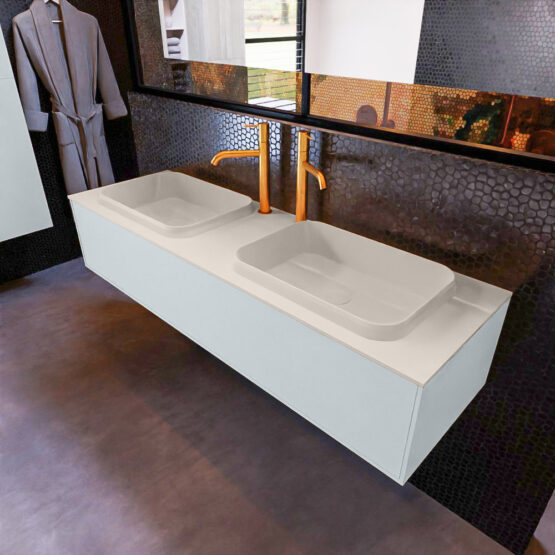 MONDIAZ ERIN 150cm mueble de baño color Clay 1 cajón. Lavabo RIDGE Doble 2 orificios color Linen.
