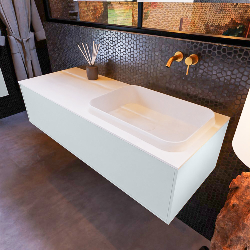 MONDIAZ ERIN 120cm mueble de baño color Clay 1 cajón. Lavabo RIDGE Derecho sin orificio color Talc. 1 MONDIAZ ERIN 120cm mueble de baño color Clay 1 cajón. Lavabo RIDGE Derecho sin orificio color Talc.