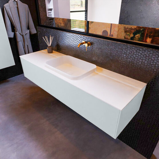 MONDIAZ ERIN 150cm mueble de baño color Clay 1 cajón. Lavabo RIDGE Centro sin orificio color Talc.