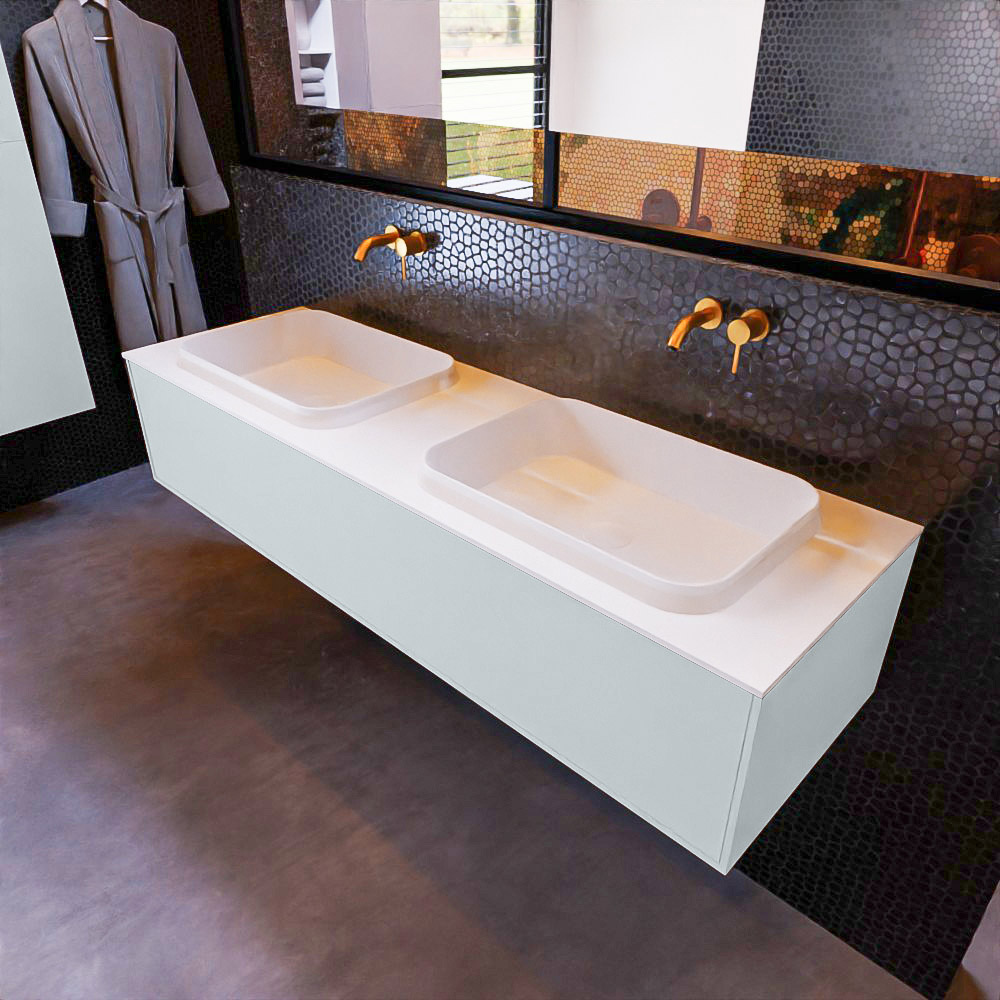 MONDIAZ ERIN 150cm mueble de baño color Clay 1 cajón. Lavabo RIDGE Doble sin orificio color Talc. 1 MONDIAZ ERIN 150cm mueble de baño color Clay 1 cajón. Lavabo RIDGE Doble sin orificio color Talc.