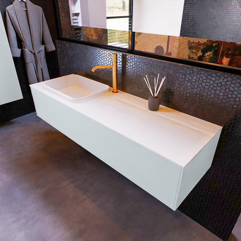 MONDIAZ ERIN 150cm mueble de baño color Clay 1 cajón. Lavabo RIDGE Izquierda 1 orificio color Talc. 1 MONDIAZ ERIN 150cm mueble de baño color Clay 1 cajón. Lavabo RIDGE Izquierda 1 orificio color Talc.