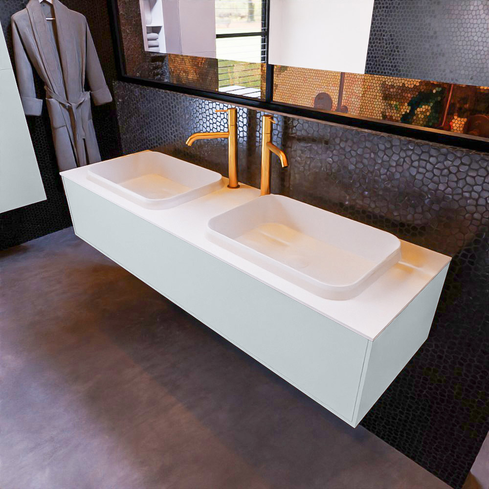 MONDIAZ ERIN 150cm mueble de baño color Clay 1 cajón. Lavabo RIDGE Doble 2 orificios color Talc. 1 MONDIAZ ERIN 150cm mueble de baño color Clay 1 cajón. Lavabo RIDGE Doble 2 orificios color Talc.