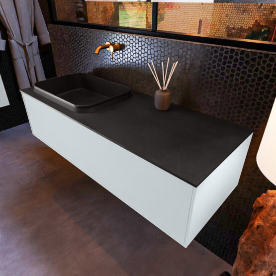 MONDIAZ ERIN 120cm mueble de baño color Clay 1 cajón. Lavabo RIDGE Izquierda sin orificio color Urban.