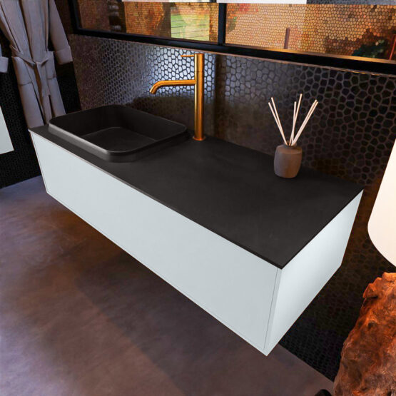 MONDIAZ ERIN 120cm mueble de baño color Clay 1 cajón. Lavabo RIDGE Izquierda 1 orificio color Urban.