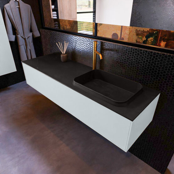 MONDIAZ ERIN 150cm mueble de baño color Clay 1 cajón. Lavabo RIDGE Derecho 1 orificio color Urban.