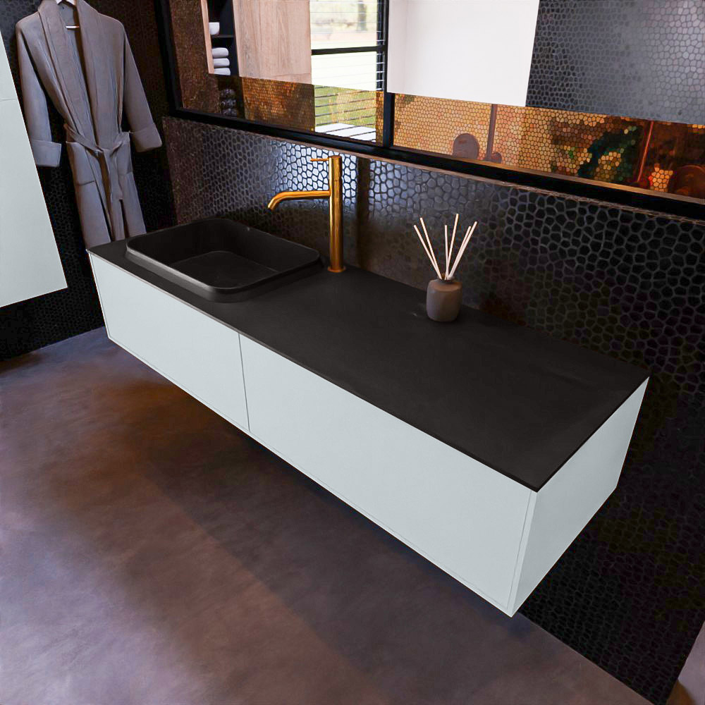 MONDIAZ ERIN 150cm mueble de baño color Clay 2 cajones. Lavabo RIDGE Izquierda 1 orificio color Urban. 1 MONDIAZ ERIN 150cm mueble de baño color Clay 2 cajones. Lavabo RIDGE Izquierda 1 orificio color Urban.