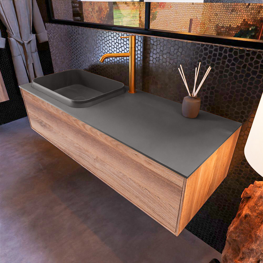 MONDIAZ ERIN 120cm mueble de baño color Dark Brown Grey 1 cajón. Lavabo RIDGE Izquierda 1 orificio color Dark Grey. 1 MONDIAZ ERIN 120cm mueble de baño color Dark Brown Grey 1 cajón. Lavabo RIDGE Izquierda 1 orificio color Dark Grey.