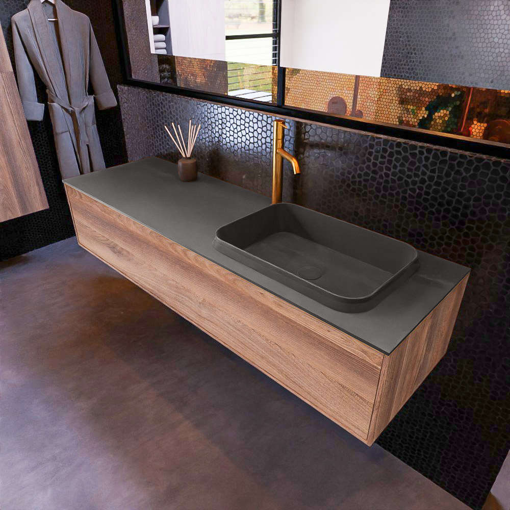 MONDIAZ ERIN 150cm mueble de baño color Dark Brown Grey 1 cajón. Lavabo RIDGE Derecho 1 orificio color Dark Grey. 1 MONDIAZ ERIN 150cm mueble de baño color Dark Brown Grey 1 cajón. Lavabo RIDGE Derecho 1 orificio color Dark Grey.